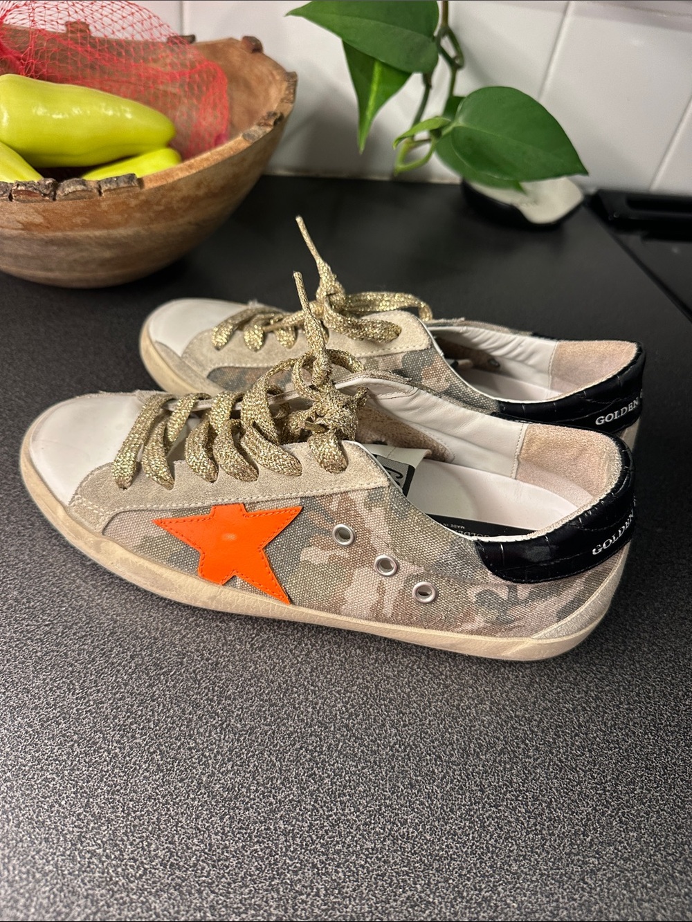 Golden Goose Super-Star Camo Sneakers with Orange Star - Gold Laces - Picture 4 of 6